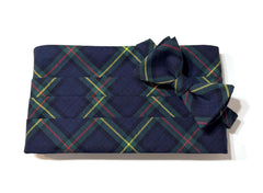 Men’s Navy & Green Plaid Cummerbund and Bow Tie Set | Classic Tartan Formalwear for Weddings, Proms & Black-Tie Events