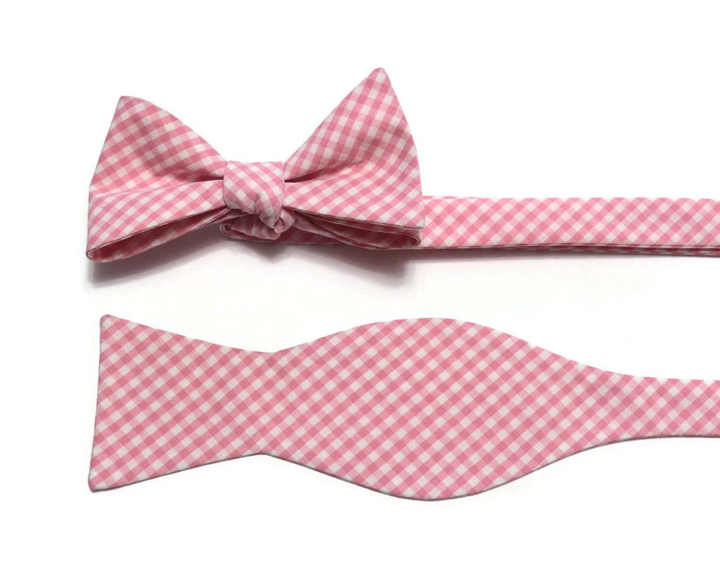 Pink Gingham Check Bow Tie