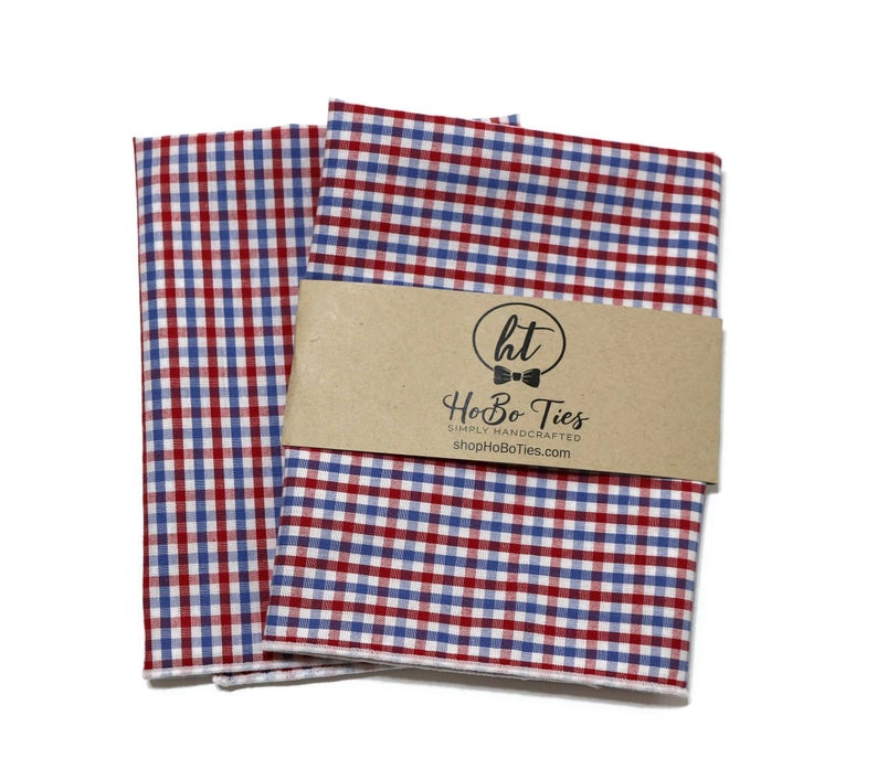 Red & Blue Tattersall Check Pocket Square (Mens)