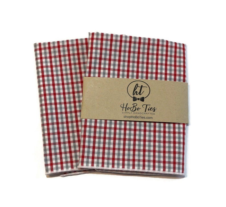 Red & Gray Tattersall Check Pocket Square (Mens)