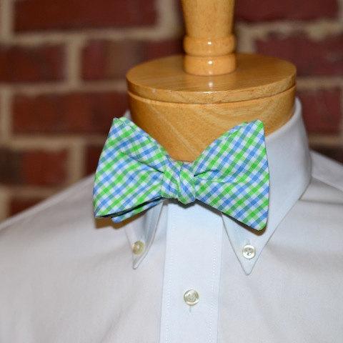 blue green tattersall bow tie, plaid bow tie, spring, easter