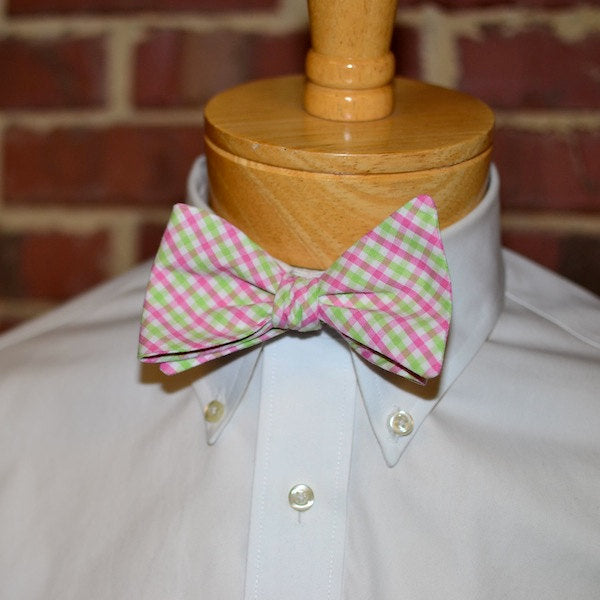 Pink & Green Tattersall Bow Tie
