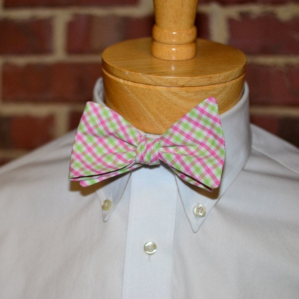 Pink & Green Tattersall Bow Tie – HoBo Ties