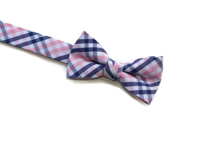 Pink & Navy Tattersall Boys Bow Tie