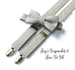Light Gray Linen Suspenders - Boys