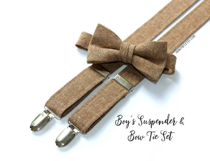 Brown Linen Suspenders - Boys
