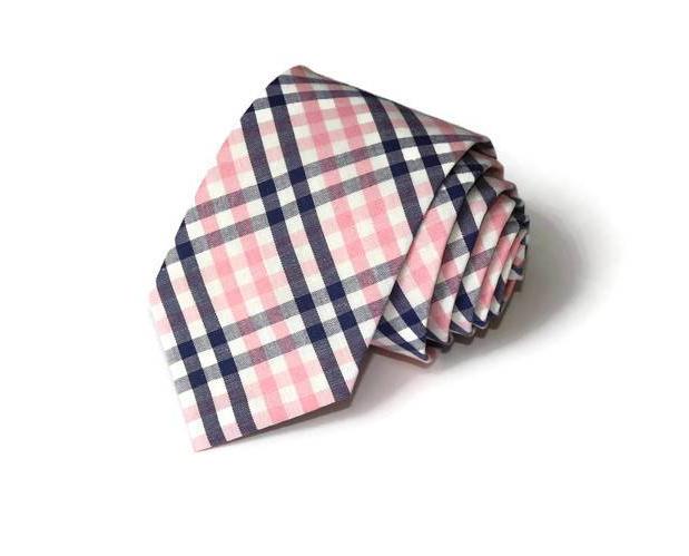 Pink and Navy Tattersall Necktie - Youth