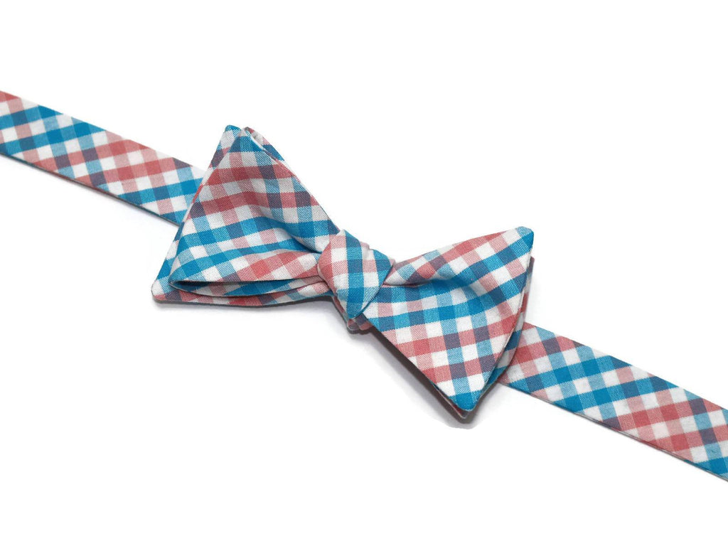 Coral & Turquoise Tattersall Bow Tie - Boys (Self Tie)