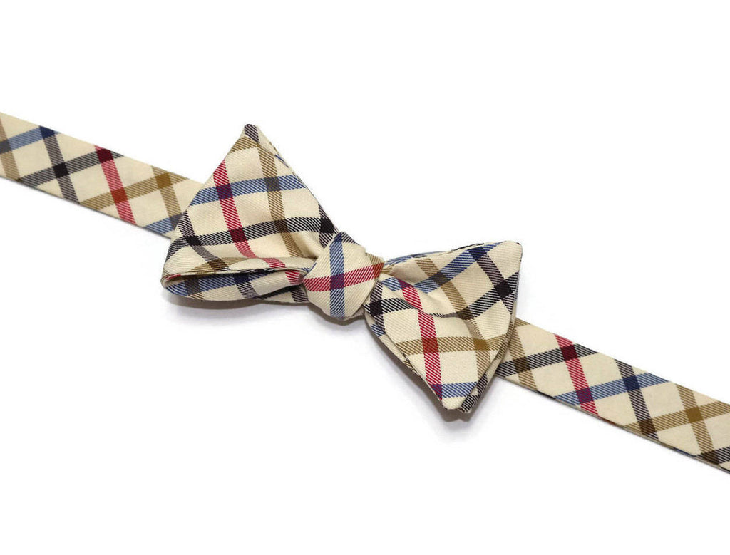 Navy, Red & Tan Window Pane Bow Tie - Boys (Self Tie)