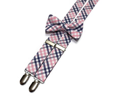 Pink & Navy Tattersall Suspenders - Boys