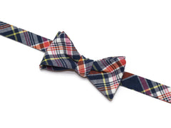 Navy Blue Madras Plaid Bow Tie - Boys (Self Tie)