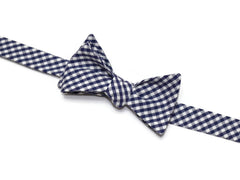 Navy Blue Gingham Check Bow Tie - Boys (Self Tie)