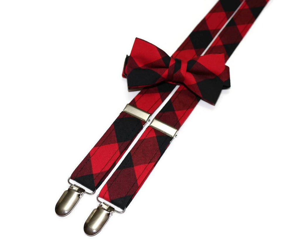 Red & Black Buffalo Plaid Suspenders - Boys