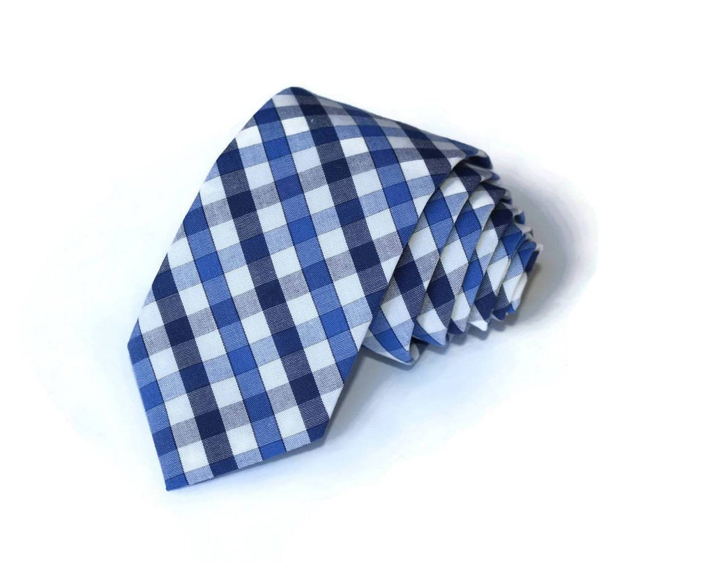 Navy & Blue Plaid Check Necktie - Youth