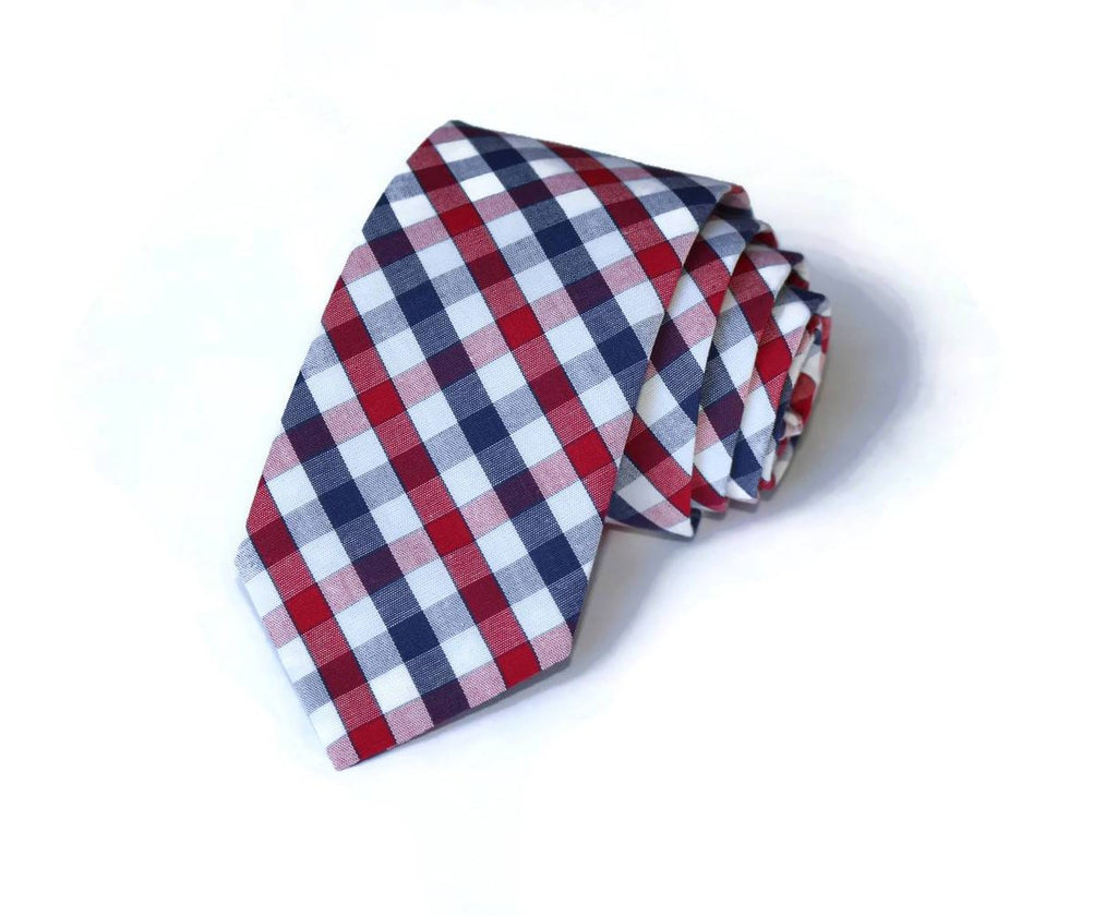Navy & Red Plaid Check Necktie - Youth