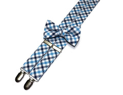 Navy & Blue Plaid Seersucker Suspenders - Boys
