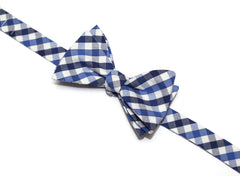 Navy & Blue Plaid Check Bow Tie