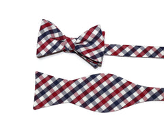 Navy & Red Plaid Check Bow Tie