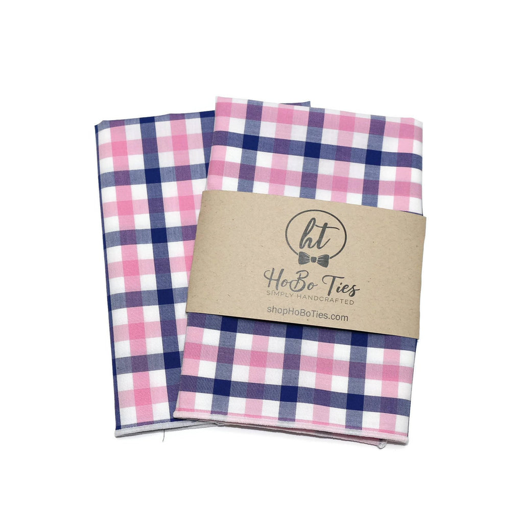 Pink & Blue Tattersall Check Pocket Square (Mens)