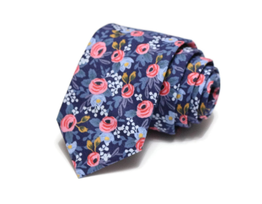 Navy Rosa Floral Necktie