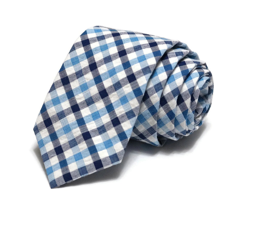 Navy & Blue Plaid Seersucker Necktie