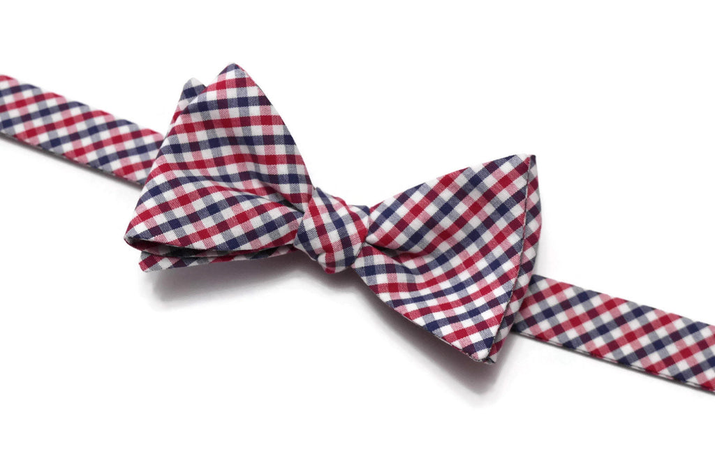 Navy & Red Tattersall Check Bow Tie