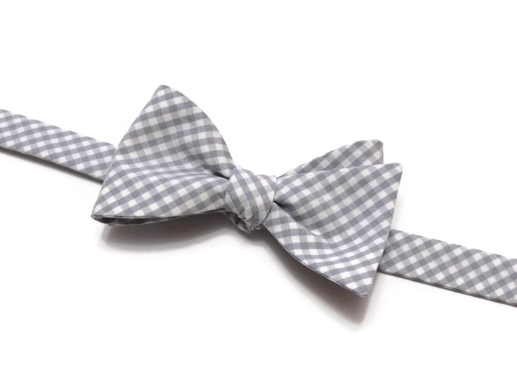 Silver Gingham Check Bow Tie