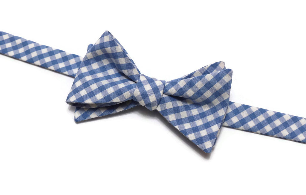 Blue Gingham Check Bow Tie