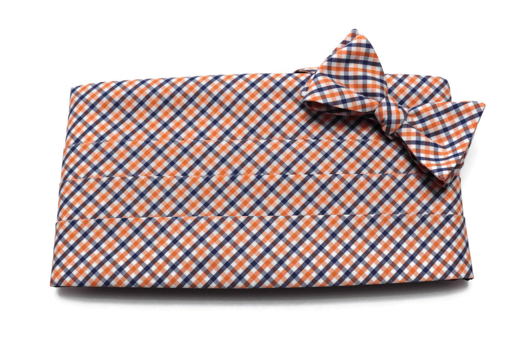 Orange & Navy Tattersall Check Cummerbund & Bow Tie