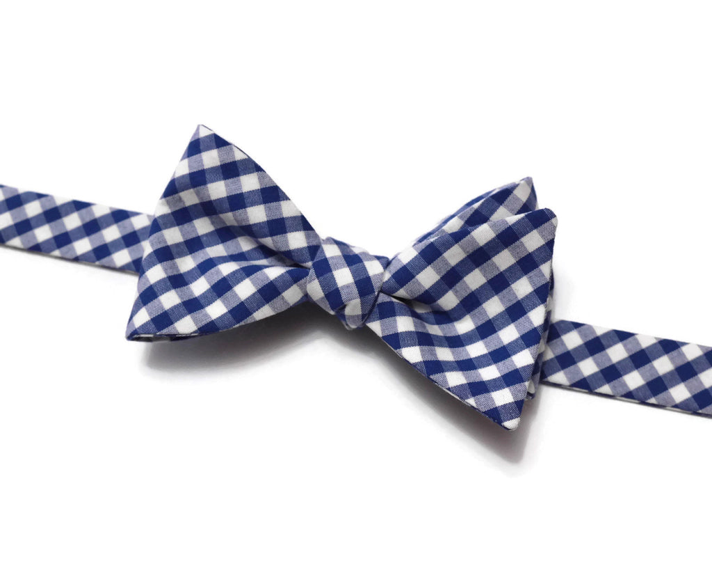 Royal Blue Gingham Check Bow Tie