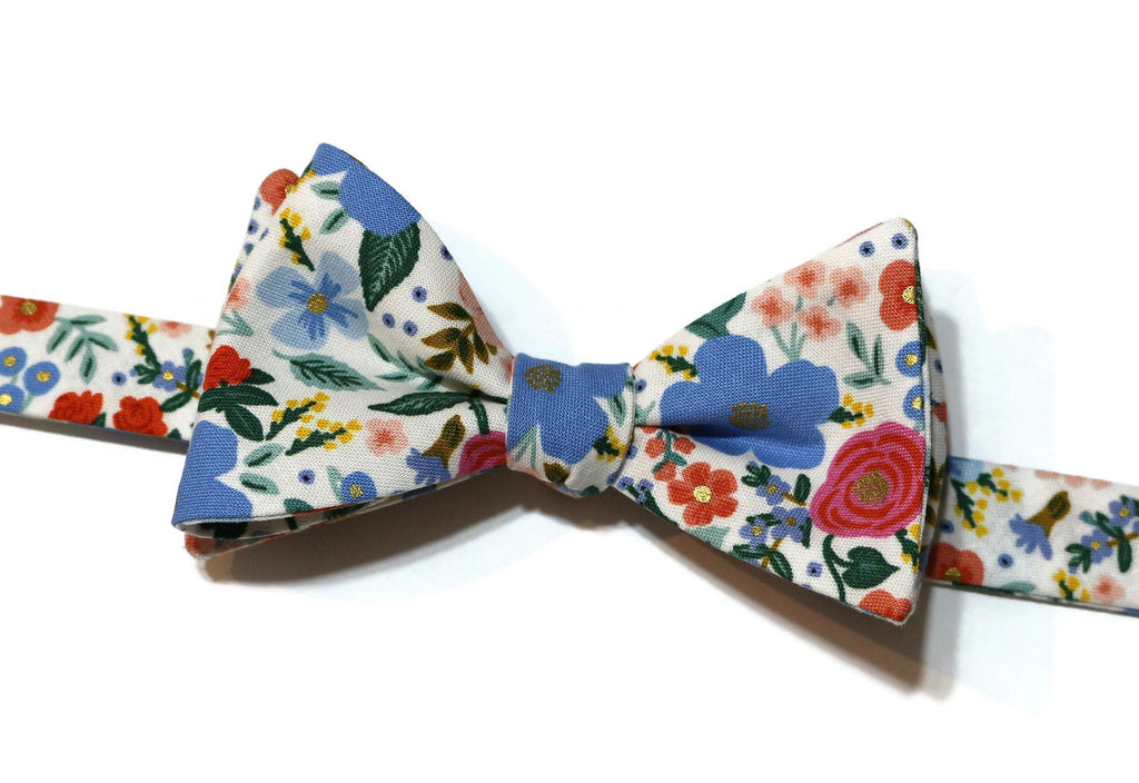 Cream Wild Rose Floral Bow Tie