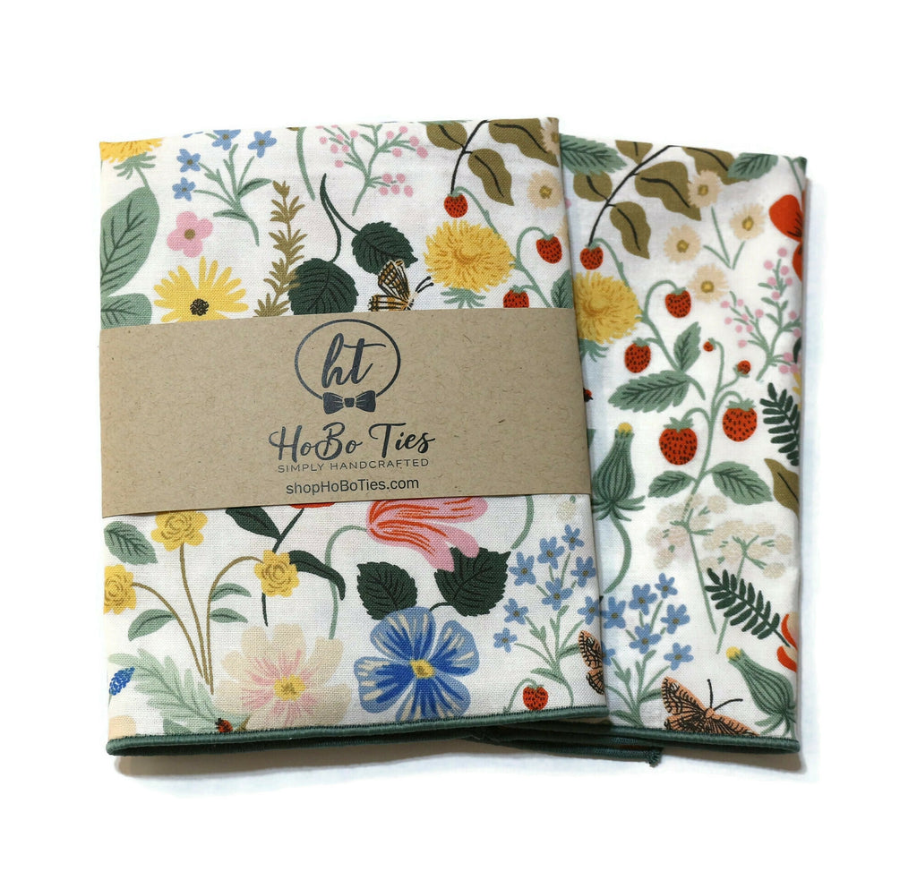 Ivory Strawberry Fields Floral Pocket Square (Mens)