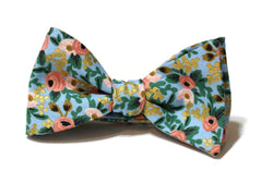 Chambray Metallic Rosa Floral Bow Tie