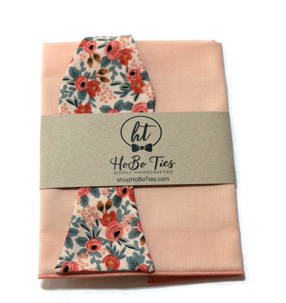 Peach Rosa Floral Bow Tie