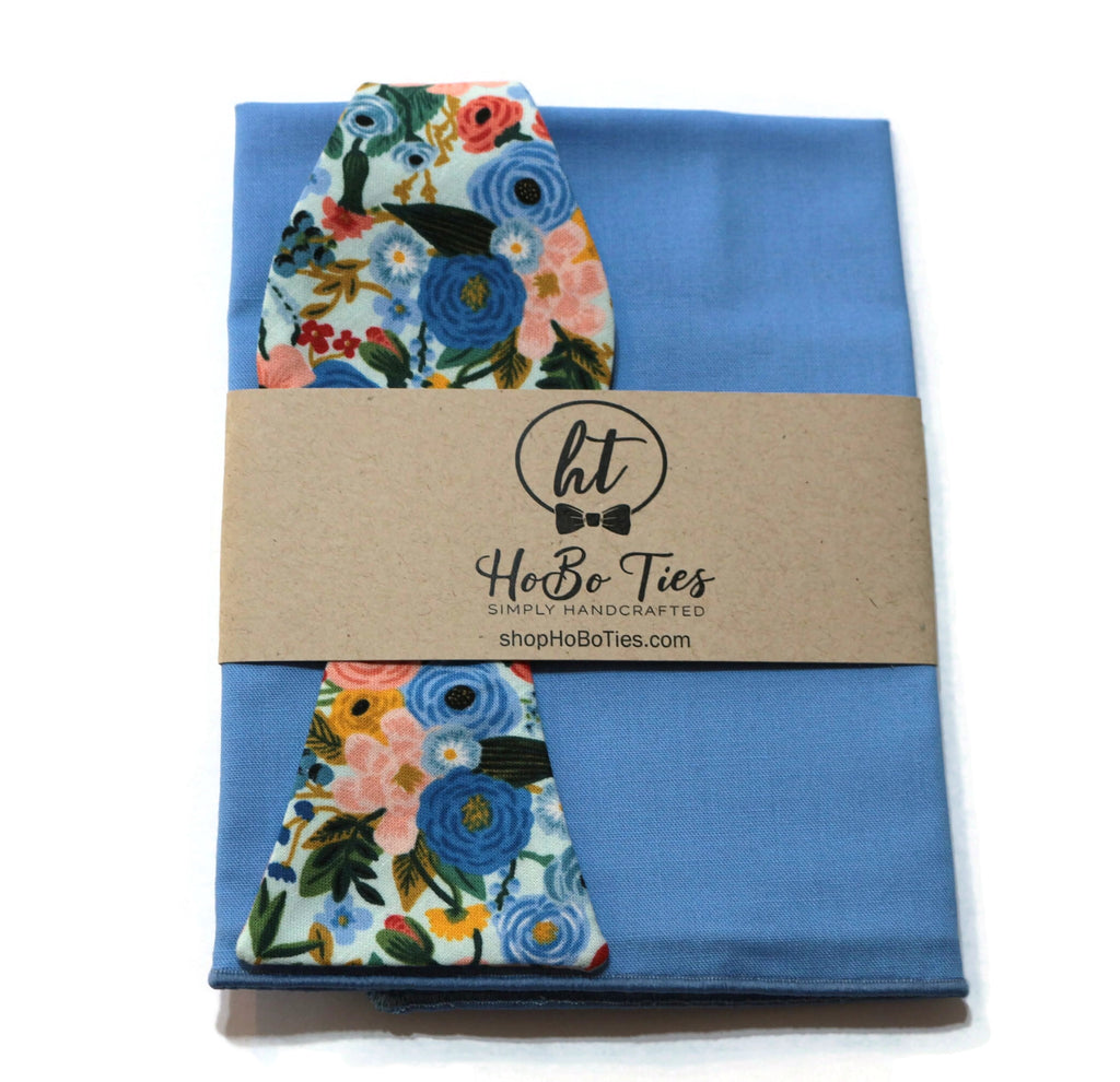 Mint Blue Garden Party Petite Floral Bow Tie