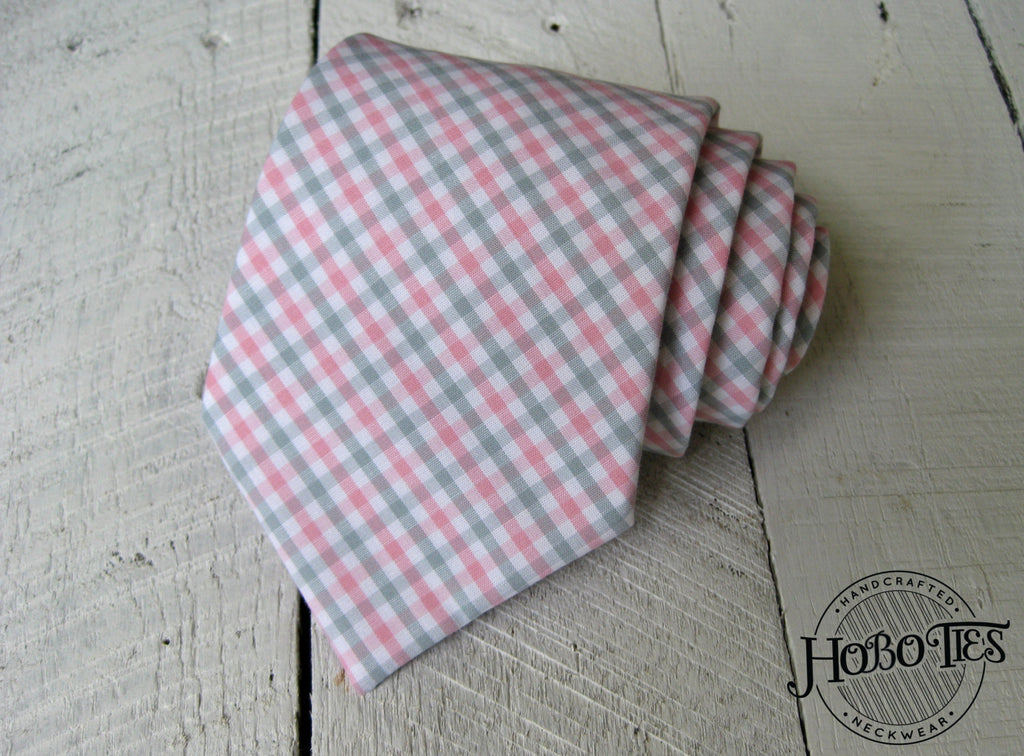 Pink and Gray Tattersall Necktie